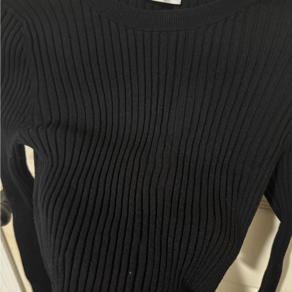 Zara Black Ribbed Cropped Long Sleeve Top | Size L - Picture 4 of 7